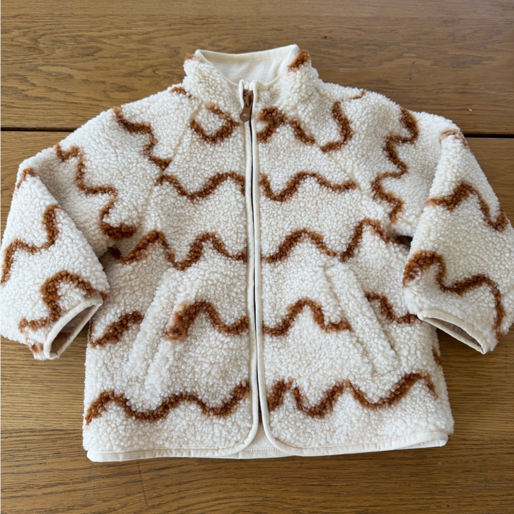 NWOT ZARA Cream and Brown Textured Zip-Up Sweater